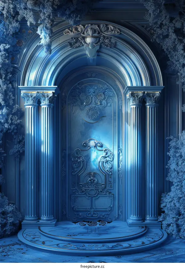 Ornate Blue Marble Door with Flourishes