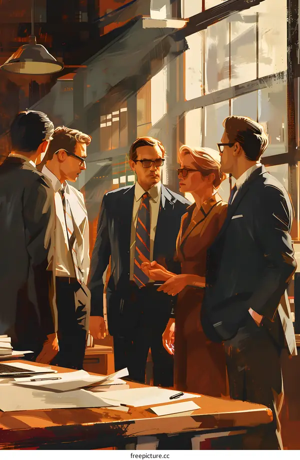 Lawyers and clients having serious discussion in a law firm