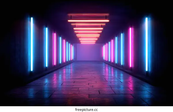 Neon Tunnel Corridor Futuristic Abstract Background