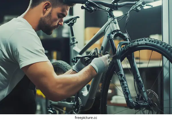 Man Fixing Mountain Bike Suspension