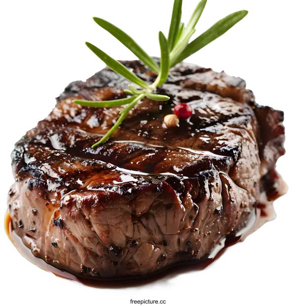 [Transparent Background PNG]Grilled Steak with Rosemary and Peppercorns