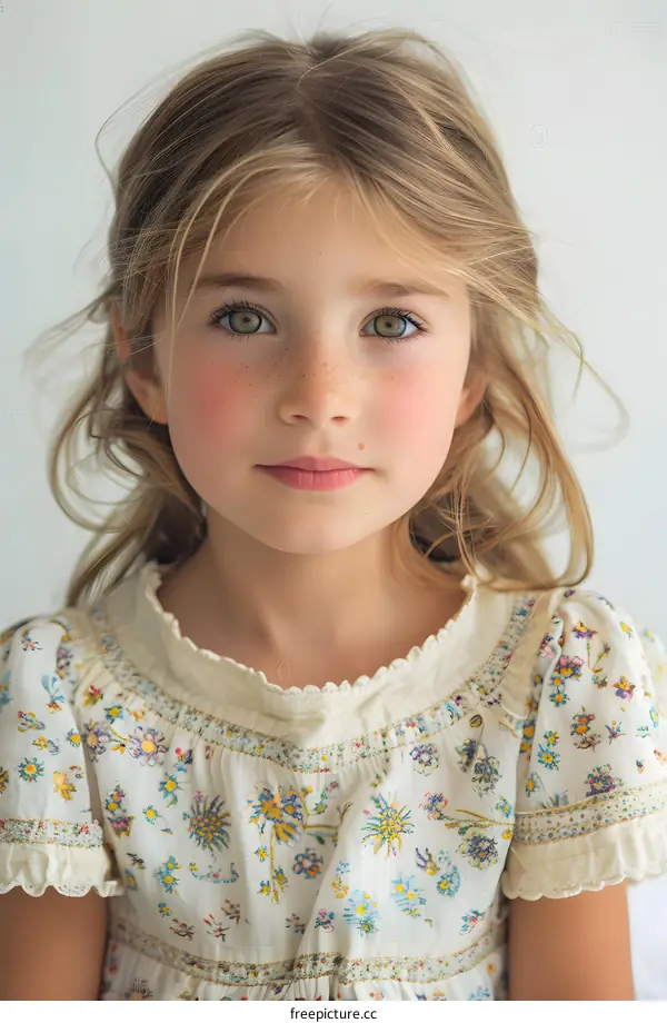 Portrait of a beautiful blonde girl with green eyes