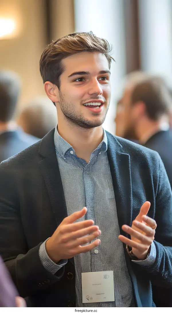 Smiling Businessman Talking at Conference