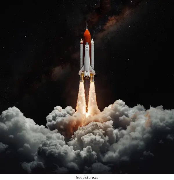 Space Shuttle Atlantis launching into space