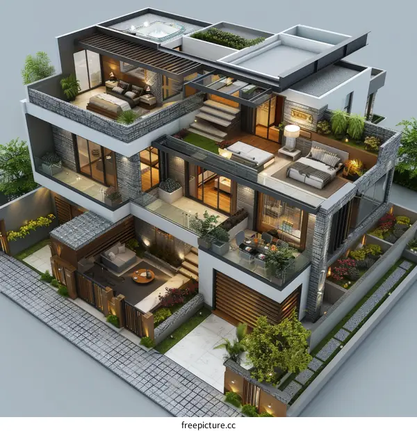 Modern House Design with Green Roof and Outdoor Spaces