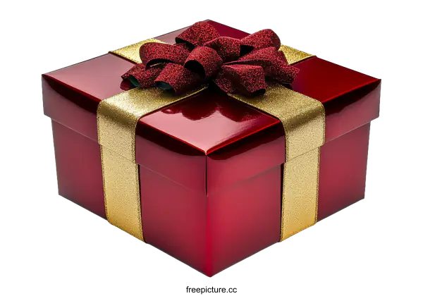 [Transparent Background PNG]Red Gift Box with Gold Ribbon