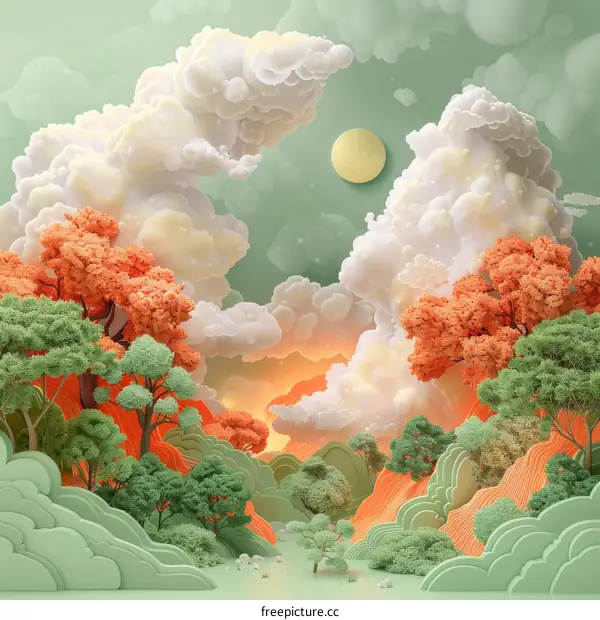 Dreamlike Autumn Forest Landscape Illustration