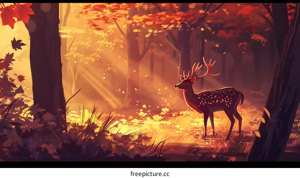 Autumn Forest With Deer Illustration