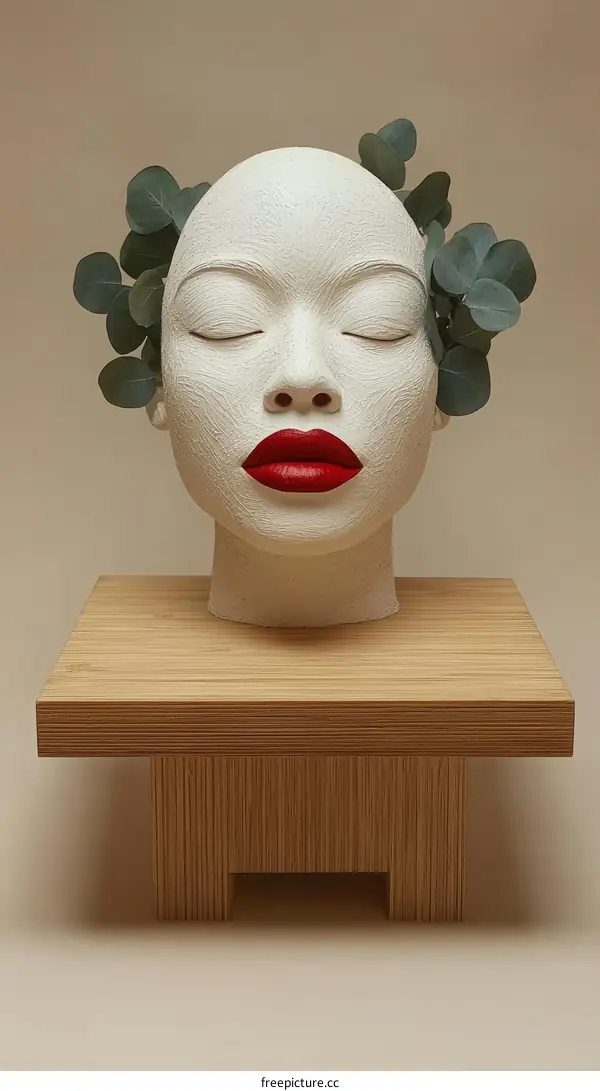 Elegant Head Sculpt of a Woman with Eucalyptus Branches
