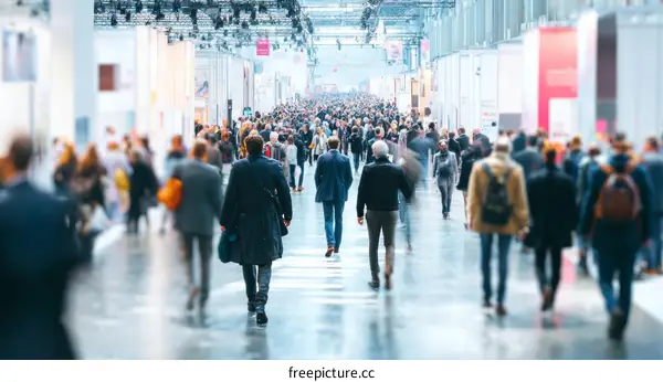 Crowded Exhibition Hall with Many People