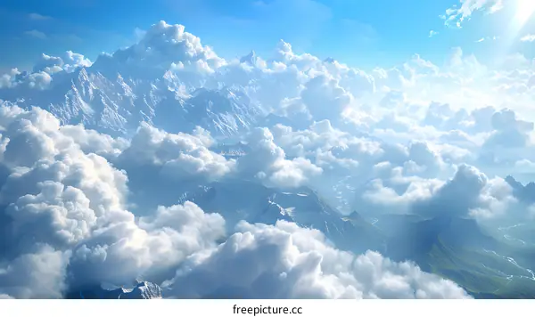 Amazing snow-capped mountains and sea of clouds
