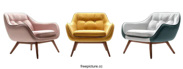 [Transparent Background PNG]Three Modern Armchairs in Different Colors