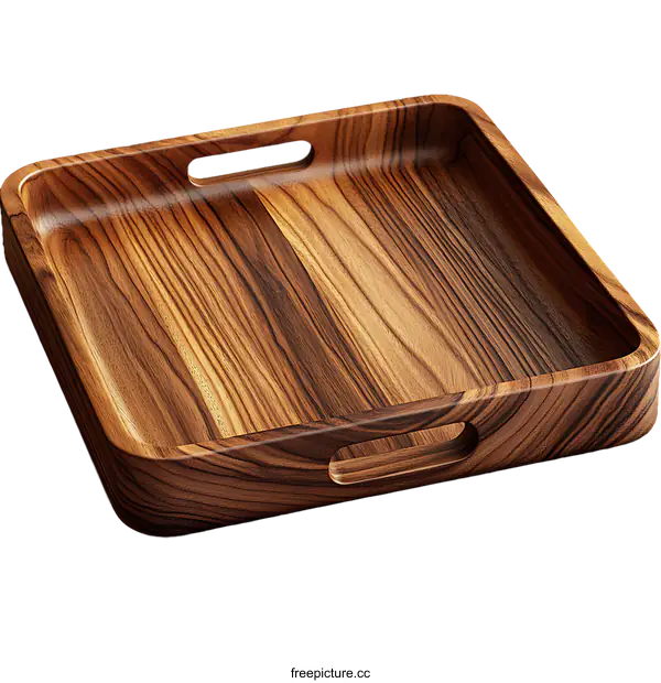[Transparent Background PNG]Wooden Square Serving Tray with Handles