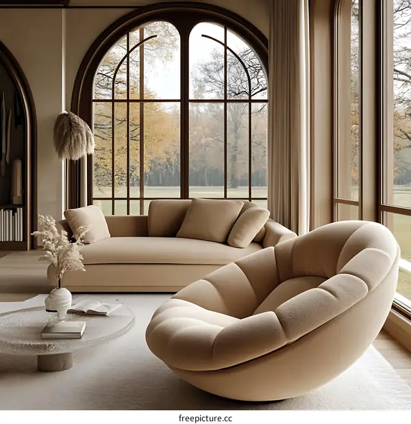 Modern Beige Living Room with Large Windows