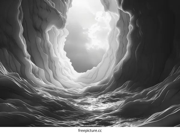 Mystical Underground River Cutting Through Glowing Cavern