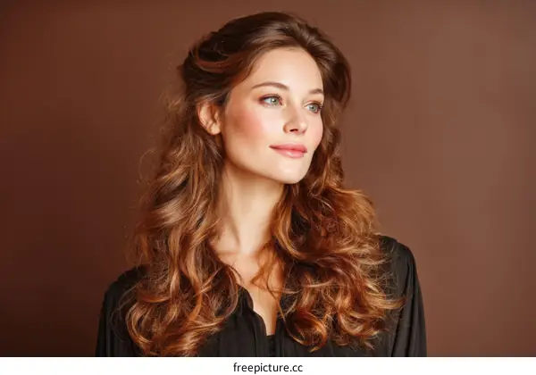 Beautiful Woman with Wavy Hair Studio Portrait