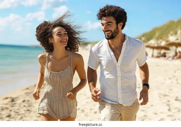 Couple Running on Beach Vacation