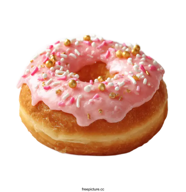 [Transparent Background PNG]Pink Glazed Donut with Sprinkles