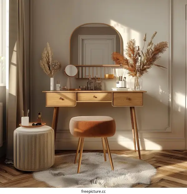 Makeup Vanity with Stool and Mirror