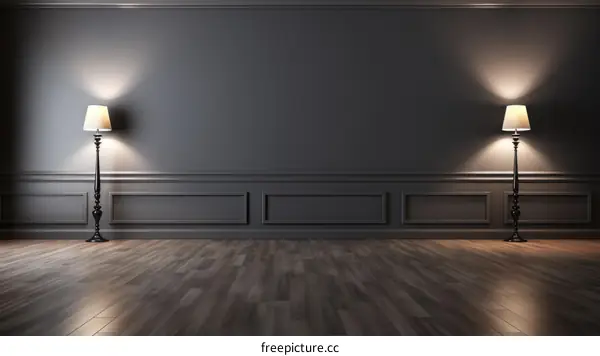 Elegant Dark Empty Room with Floor Lamps