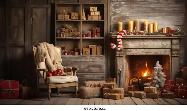 Warm and Cozy Christmas Living Room with a Fireplace and a Decorated Tree