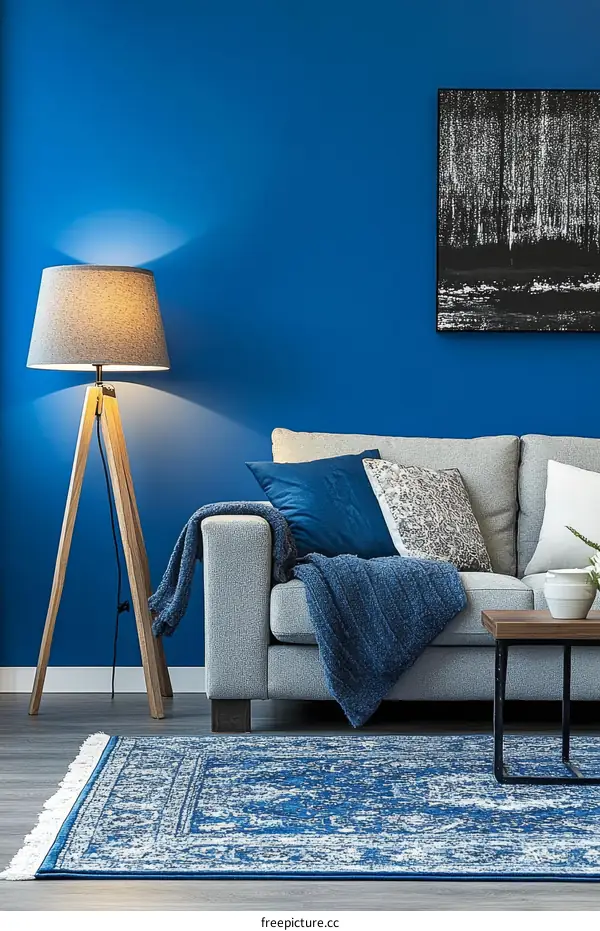 Cozy Modern Living Room with Blue Rug