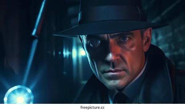 Film Noir Portrait of a Man in Dark Alleyway