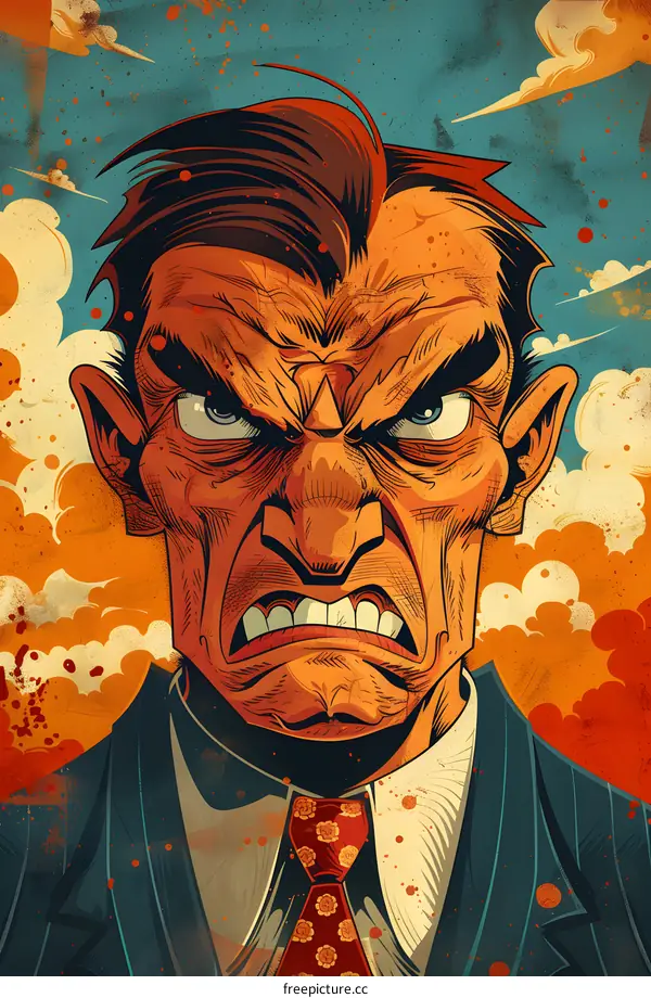 retro comic book style illustration of an angry man