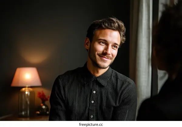 Two people in conversation indoors
