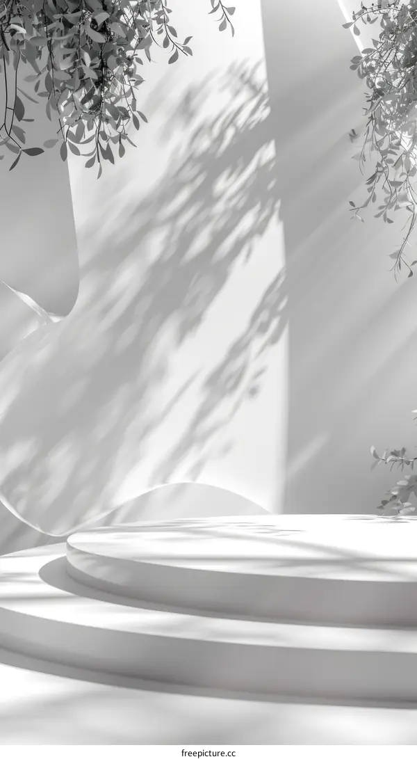 White Podium with Leaves Shadow