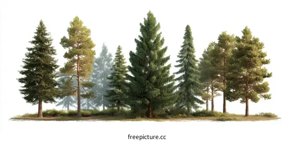 A group of tall evergreen trees in a forest setting