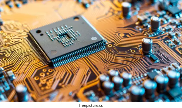 Close-up of a computer chip on a circuit board