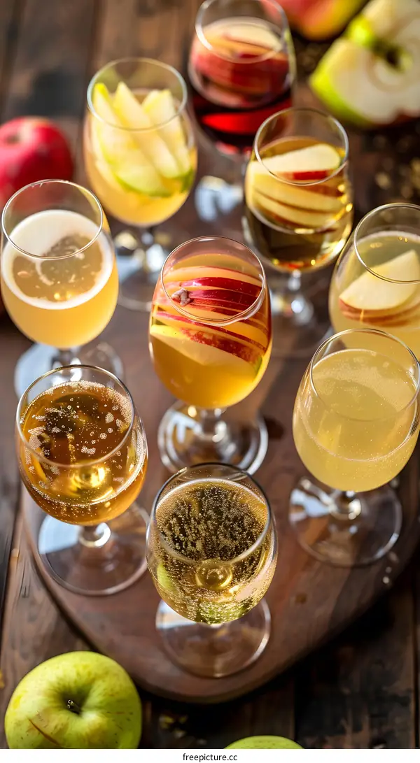 Apple Cider Drinks in Glasses on Wooden Table