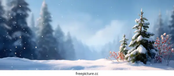 Snowy Winter Forest Landscape with Fir Trees