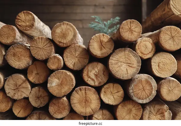 Stacked Firewood Close-up