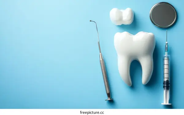 Dental Tools and Equipment on a Light Blue Background