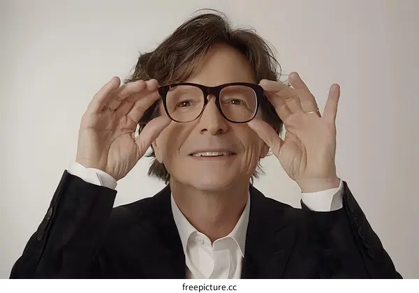 Man in Suit Adjusting Glasses