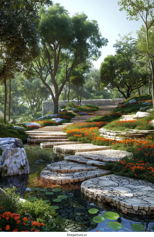 Stepping Stones Pathway in a Landscaped Garden