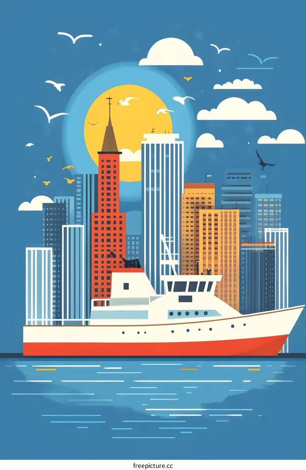 Cityscape With Boat Illustration