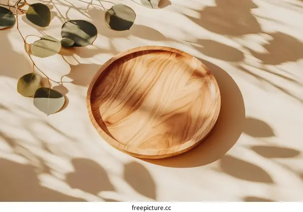 Wooden Plate with Natural Light and Shadows