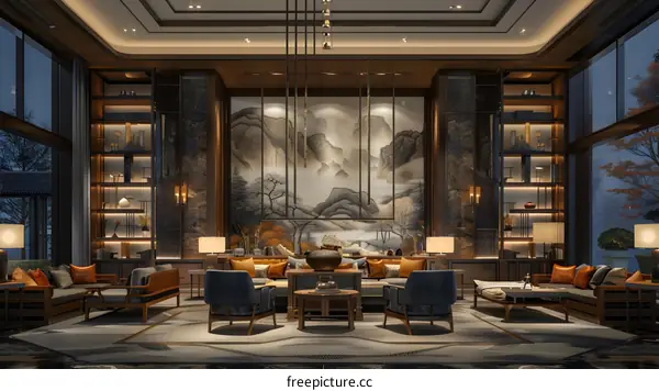 The effect picture of sitting room of new Chinese style