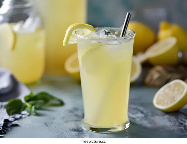 Refreshing Summer Lemonade with Lemon Slices and Ice