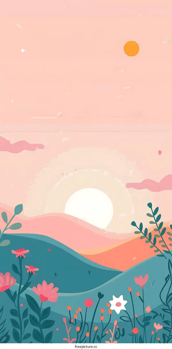 Sunset Flower Field Illustration