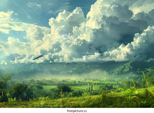 Scenic Mountain Valley Under a Cloudy Sky