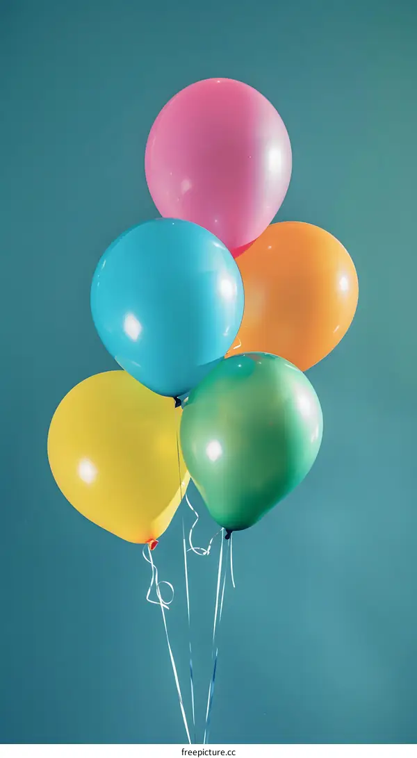 Colorful Balloons Against a Teal Background