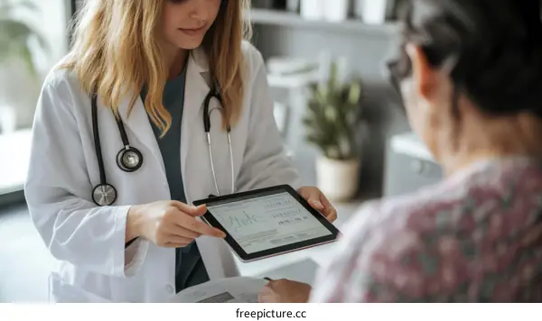 Doctor Discussing Patient Health Data on Tablet