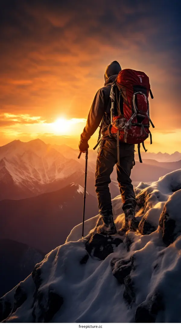 Man on a Mountaintop Watches Sunset