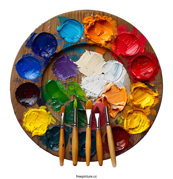 [Transparent Background PNG]Colorful artists palette and paintbrushes