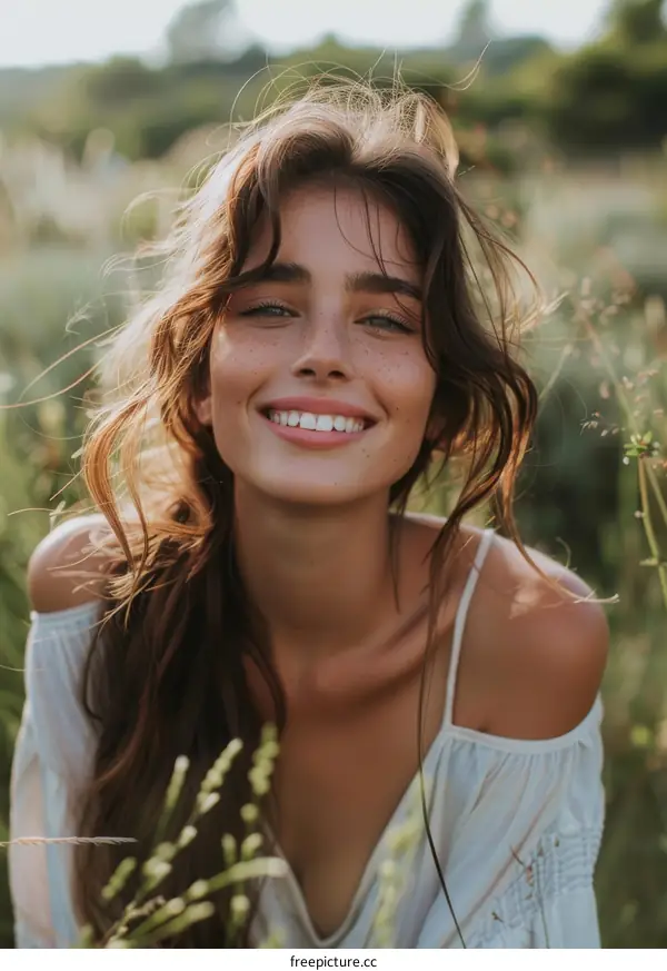 Smiling Woman in a Field Portrait
