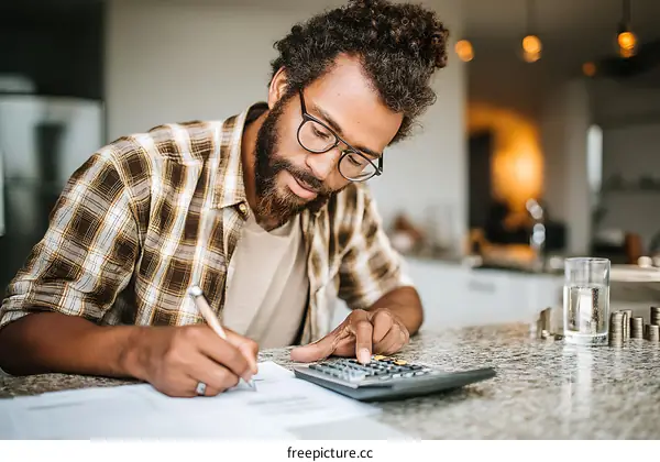 Man Concentrated on Financial Documents